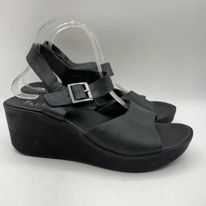 Korks by Kork-Ease Black Leather Wedge Sandals Platform Slingback Womens Size 10
